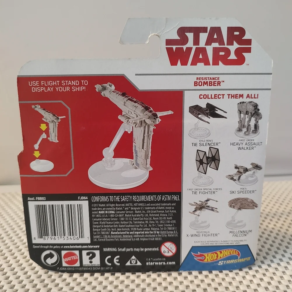 Hot Wheels Starships Resistance Bomber Star Wars Die-Cast NWT The Last Jedi